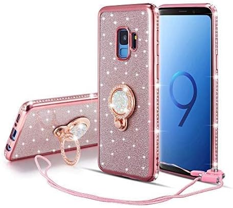UEEBAI Case For Huawei P30 Pro, Glitter Soft TPU Case with Shining Diamond 360 Degree Rotatable Ring Kickstand Ultra Slim Shockproof with Lanyard for Huawei P30 Pro - Rose Gold
