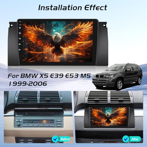 [2+64G] Techschermo Car Radio for BMW X5 E39 E53 M5 1999-2006 with Wireless Carplay and Android Auto - 9 Inch Touchscreen Android Car Stereo - DSP/GPS/WiFi/SWC/Bluetooth + AHD Backup Camera