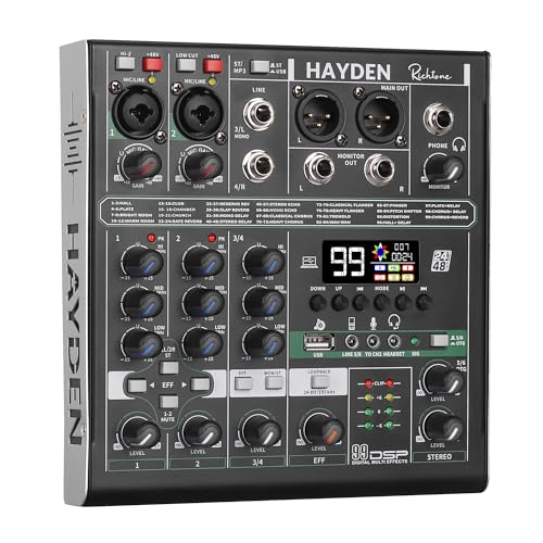 Image of Hayden Richtone 4 Channel OTG Mixer | Professional USB Audio Interface & DJ Mixer for Mobile, PC, Studio Recording, Streaming, Karaoke, Live Sound | Portable OTG Mixing Console with Clear Sound