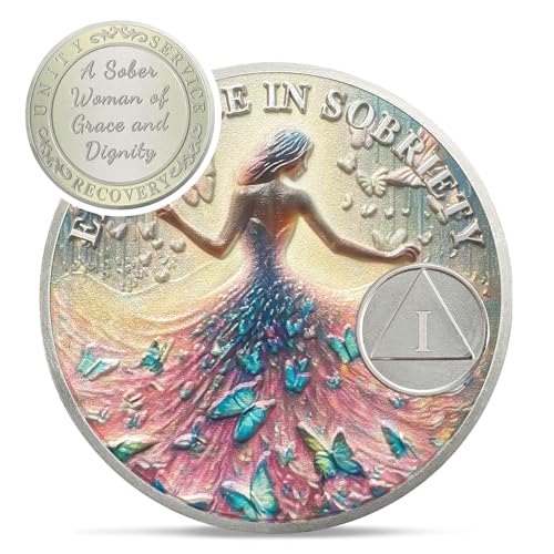 artsy grace women 1 year sobriety coin - recovery butterfly aa coins - sister power addiction na aa chips and medallions - celebrate 1-10 years narcotics alcoholics anonymous gifts for men women