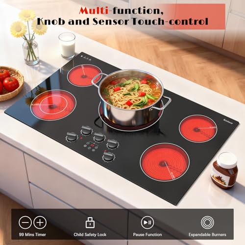 Image of Karinear 36 inch Electric Cooktop, 5 Burner Radiant Ceramic Cooktop,Drop-in