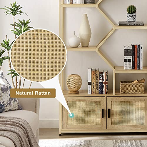 Hison 5 Tier Bookshelf Rattan Bookcase Wih Storage Cabinet Morden Metal Frame Storage Shelf For Bedroom, Living Room And Home Office, (Natural,39.4Inch) #TOP2