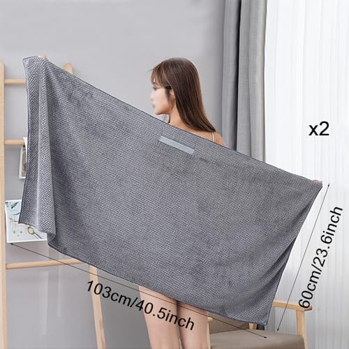 LLTLGF 2 Stück Groß Mikrofaser Handtuch Haare Lang, 103 x 60 cm Premium Haarturban mit Elastischem Band/Schnell Trocknend Super Saugfähig，Haartrockentuch im Waffeldesign,für Lange Haare(Grau & Rosa)