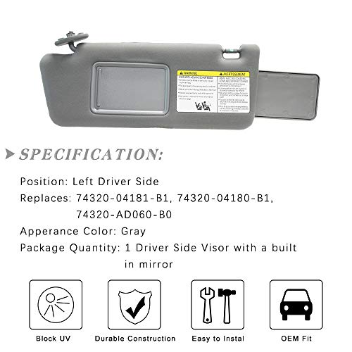 image for A ABIGAIL Left Driver Side Sun Visor Replacement for Toyota Tacoma 200