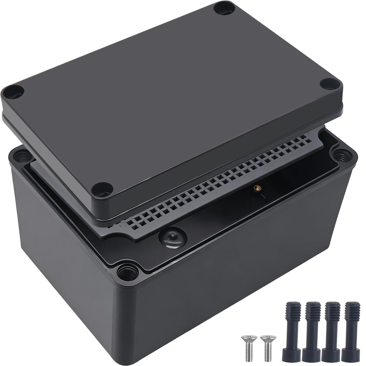 Junction Box,IP67 Waterproof ABS Black Project Box with Mounting Plate Electrical Box Enclosure for Outside Electronics 6.9 x 4.9 x 3.9inch(175x125x100mm)