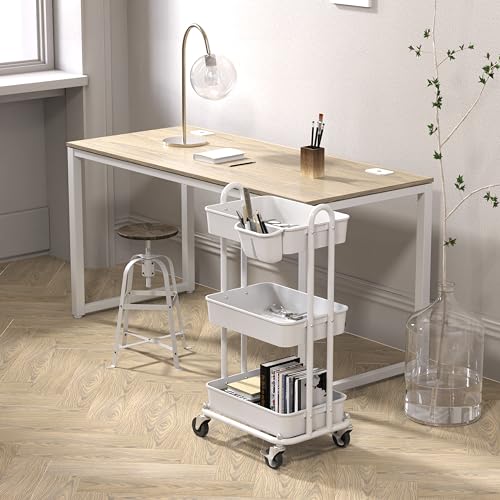 Simple-Houseware-3-Tier-Multifunctional-Rolling-Utility-Cart-with-Hanging-Bucket-White Simple Houseware 3 Tier Multifunctional Rolling Utility Cart with Hanging Bucket White