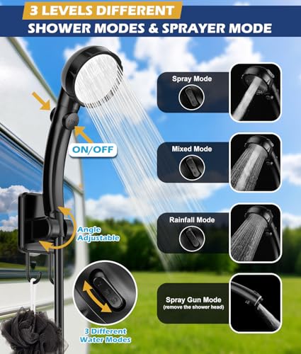 2026 Upgraded Portable Shower for Camping with Heater, Rechargeable Camping Shower with Intelligent LED Display, 5 Gal Foldable Bucket, 4 Spray Modes, Portable Shower for Travel, Pet Bath, Car Washing - Image 9