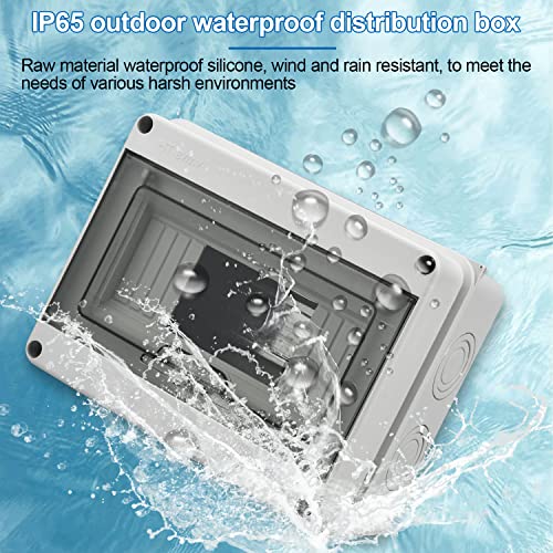 Sicherungskasten Aufputz, kleinverteiler IP65-1 Reihig-8 Module, Mit 4 Terminals 2 Steckverbinder, Geeignet für Gärten im Freien, Bauernhöfe, Ladesäulen, Feuchtraum