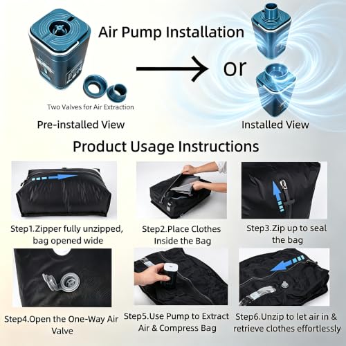LONGHIKER Travel Vacuum Bags with Pump – Reusable Airless Space Saver Vacuum Storage Bags Compression Bag for Carry-On Suitcase & Backpack, IPX8 Waterproof TPU Vacuum Seal Bags for Clothing(1PC-34L) — view 3