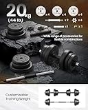 SONGMICS 2-in-1 Dumbbells Set, 2 x 10 kg Adjustable Dumbbells with Extra Barbell Bar, Plastic-Coated Weight Plates, Fitness Exercise, Home Gym, Ink Black SYL20HBK - Image 5