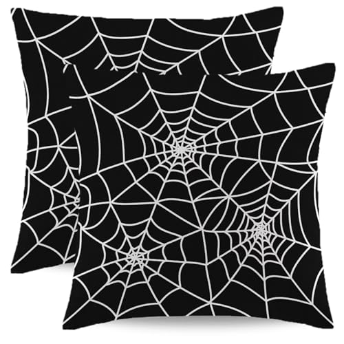 Wsunsal Halloween Pillow Covers 22x22 Inch Set of 2, Black Spider Web Decor Throw Pillows Holiday Halloween Outdoor Decorative Pillows Square Linen Cushion Covers for Home Bed Couch Sofa