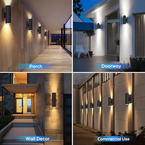 Image of 14 inch Modern Outdoor Wall Light with Dusk to Dawn Sensor, Exterior Light Fixture Wall Mount Waterproof Anti-Rust Cylinder, Up and Down 2 Lights Black Sconces for Porch House Outside Entryway, 2-Pack