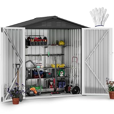 DWVO 6x4ft Storage Shed for Outdoors, Metal Sturdy Weatherproof Tool Locker with Secure Door and Ventilation for Equipment, Mowers, Bikes, Outdoor Spaces, Dark Gray