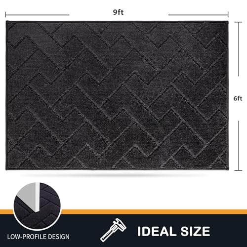PURRUGS Easy Care Area Rug 6ft x 9ft, Non-Slip Machine Washable Entry Rug, Stain Resistant Accent Rug for Hallway, Bedroom, Living Room and Mudroom, Black
