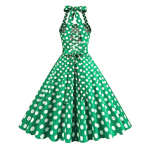Image of 1950s Dresses for Women Vintage Retro Cocktail Party Swing Dresses Halter Floral Rockabilly 50s Polka Dot Pin up Dress