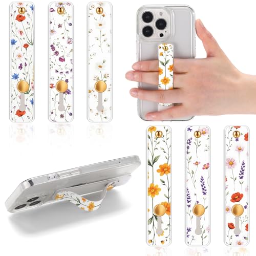 Image of Weewooday 6 Pieces Phone Grip Holder Cell Phone Grip Strap Telescopic Finger Strap Stand Universal Finger Kickstand for Most Smartphones(Soft Color,Floral)