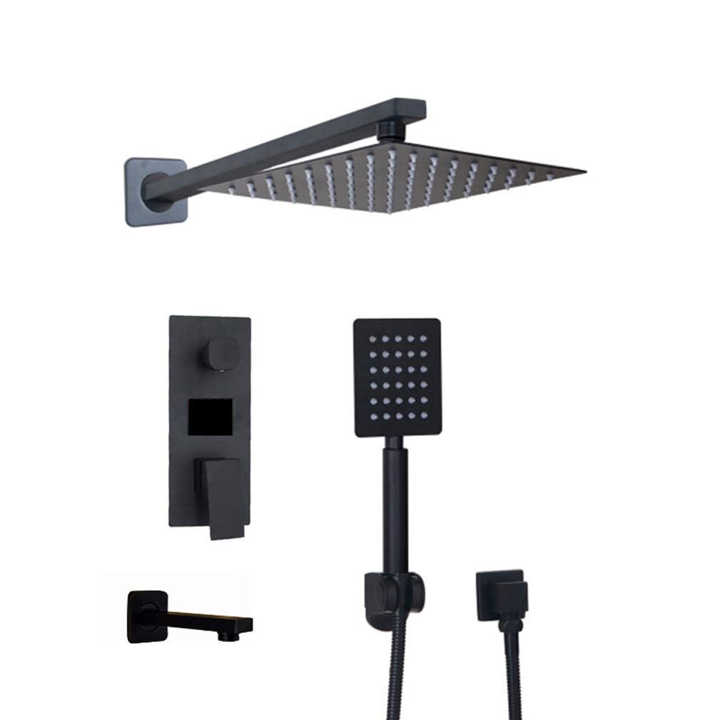 QUSYZD Bathroom Shower Faucet 3-Functions Black Digital Shower Faucets Set Rainfall Shower Head 2-Way Digital Display Mixer Tap+Bathtub Faucet, Luxury Shower Set,8Inch,10in,10inch