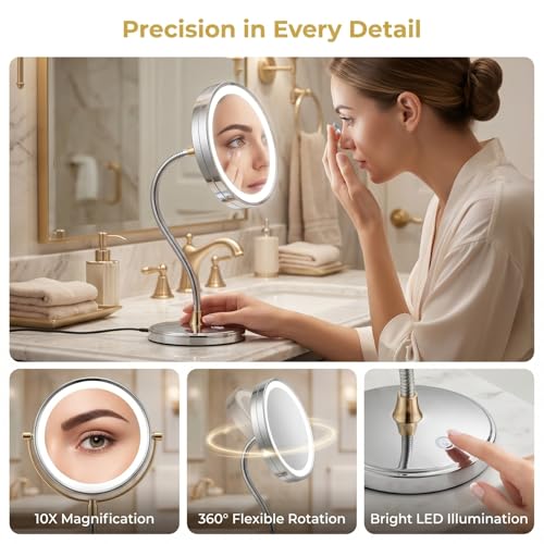 Espejo de Maquillaje con Lupa 10x y Luz LED Giratorio miniatura 2