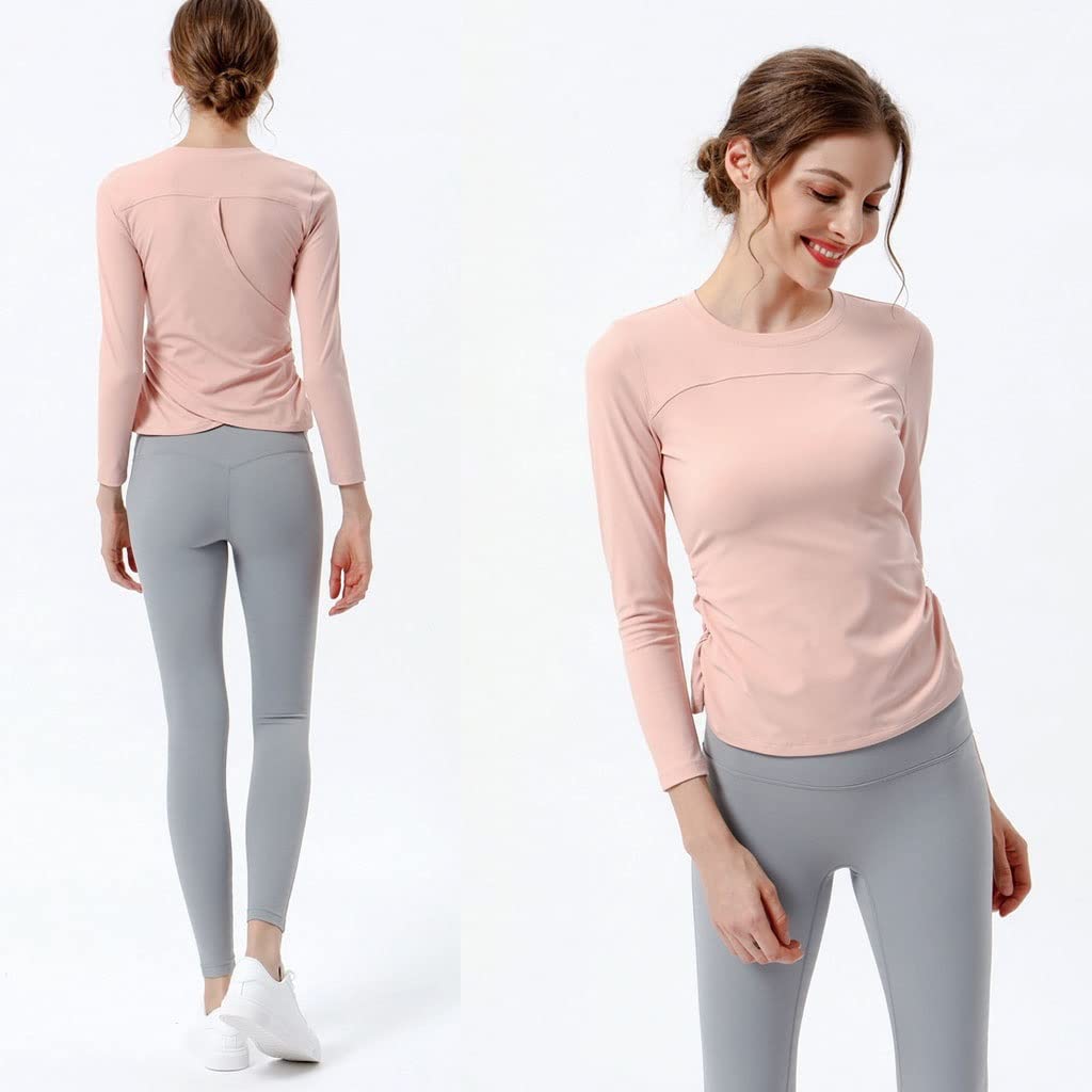 HSQMA Maglia Manica Lunga da Allenamento da Donna, Magliette da Allenamento A Maniche Lunghe, Magliette da Ginnastica Larghe, Top da Yoga Casual, T-Shirt Girocollo Leggera (Color : Pink, Size : S/)