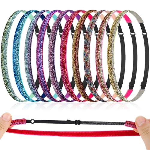WILLBOND 10 Pcs Glitter Non Slip Running Headbands Girls Elastic Sports Velvet Sparkly Fabric Stretchy Shiny Headband Workout Fashion Hair Accessories for Women Party Favor(0.4 Inches Multicolor)