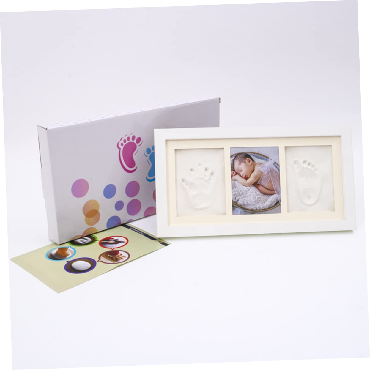 Abaodam Cornice Impronte Mani e Piedi per Bebè, Legno Bianco Tampone Bianco, Idea Regalo Delicata per Salotto e Camera