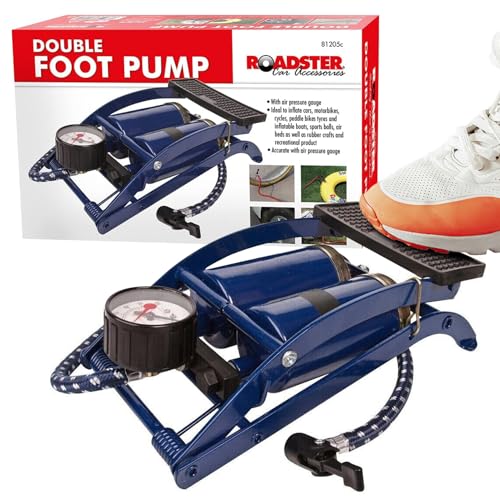 BARGAINS-GALORE Twin Double Barrel Cylinder Air Inflator Foot Pump - Suitable For Car Van Bicycle | Bike Tyre Pumping Tool Durable Wheel Repair Cycling Accessory Tyres