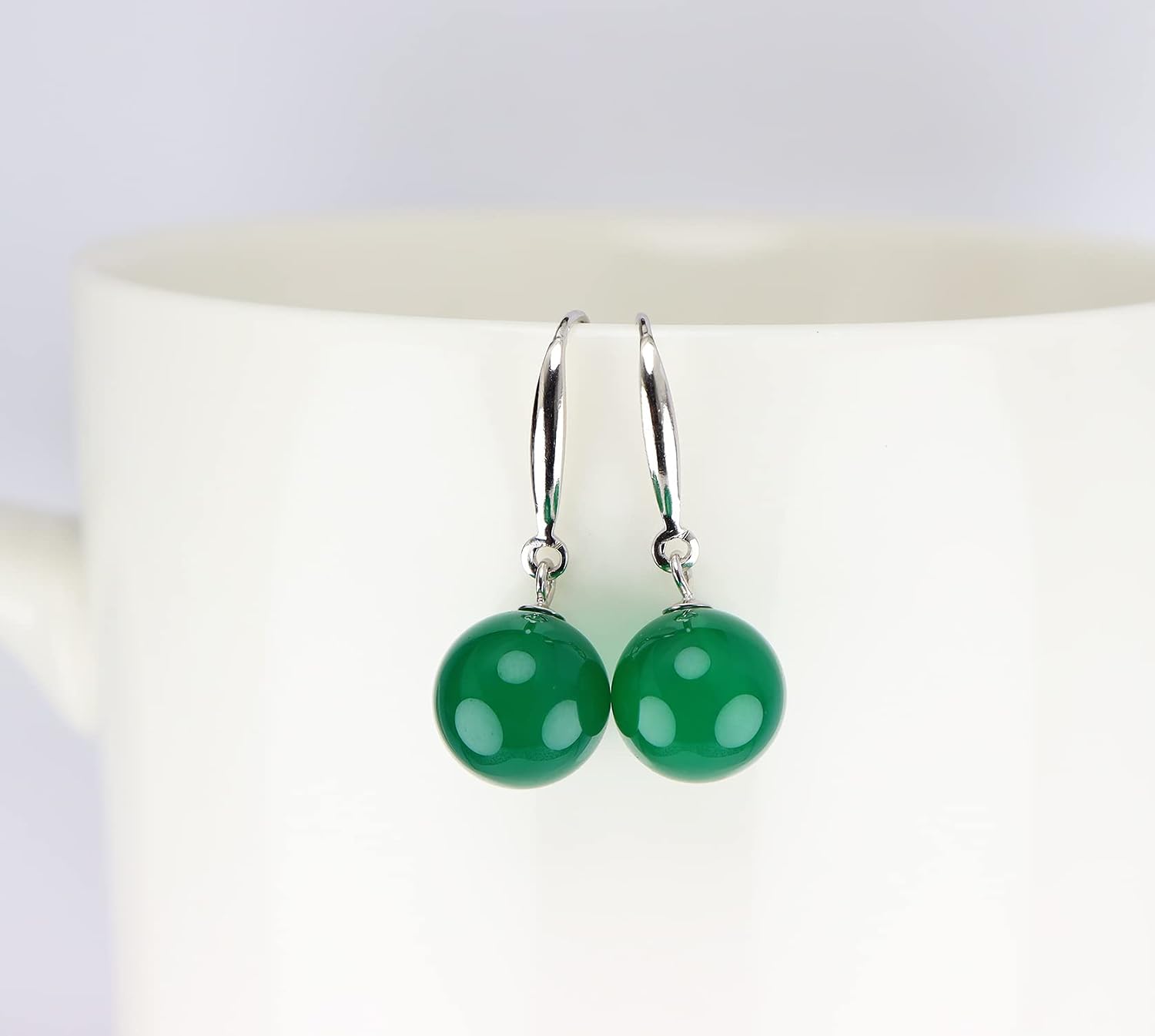 925 Sterling Silver Natural Agate Bead Dangle Earrings 18k Gold Plated Ear Hook