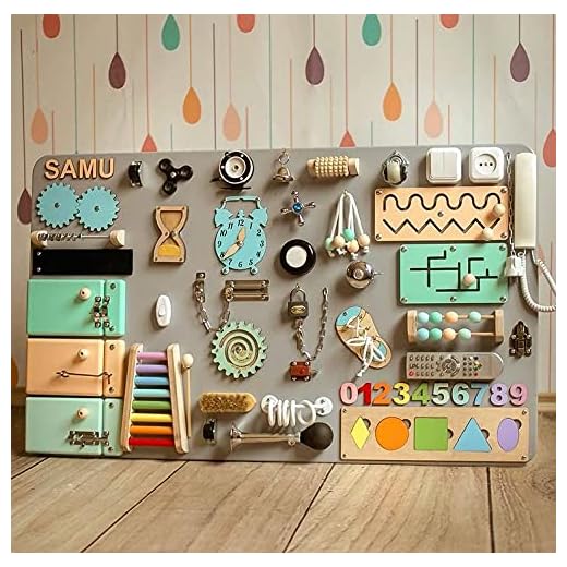 Dani LLC SK 1 European Quality. Handmade Wooden Busy Board Clever Puzzles Locks and Latches Activity Board Sensory Board Montessori Board Grey 5