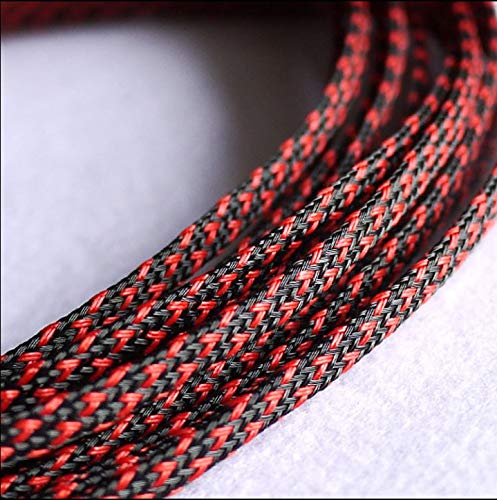 Guaine per cavi PET espandibili da 10 m - Protezione per cavi intrecciati piatti e stretti rivestimento pelle di serpente personalizzabiliBlack red12mm