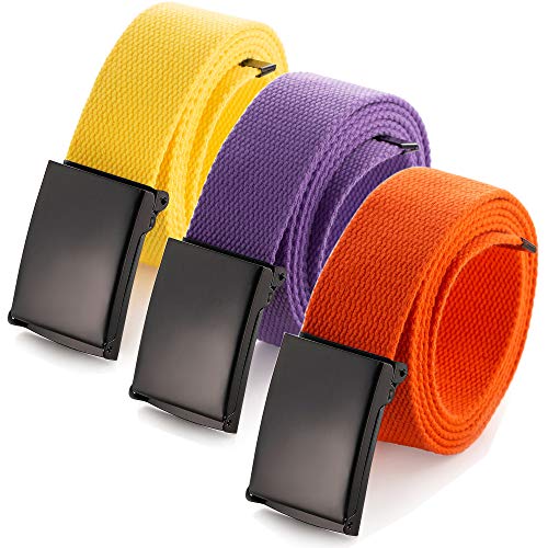Image of Mile High Life Cut To Fit Canvas Web Belt Size Up to 52 inch with Flip-Top Solid Black Military Buckle