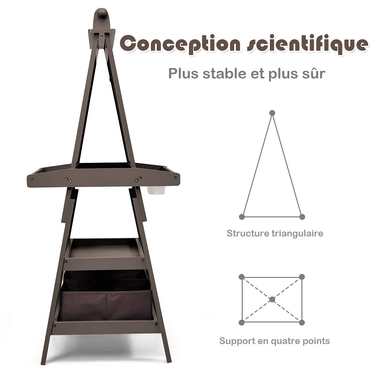 COSTWAY 3 en 1 Tableau Enfants Double Face avec Rouleau de Papier, Chevalet Enfants avec 2 Etagères et 2 Boîtes de Rangement, Structure Triangulaire, Jouet de Dessin pour Enfants de 3 Ans+