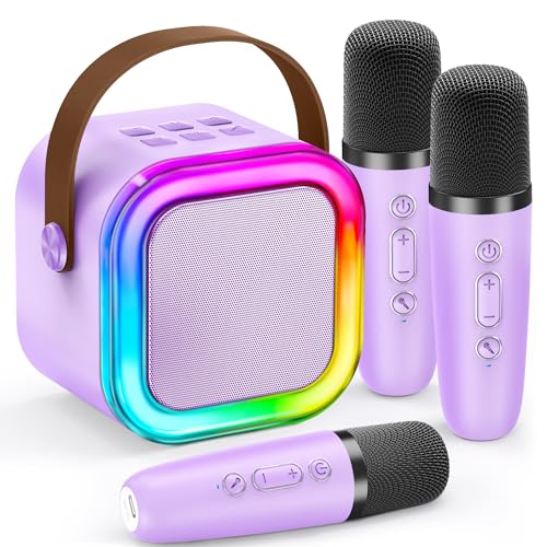 IROO Mini Karaoke Machine for Kids, 2025 TOP Toys Birthday Gifts Ideas for Girls Ages 4, 5, 6, 7, 8, 9, 10, 12+ Years Old, Portable MP3 Player with 3 Wireless Mics for Party