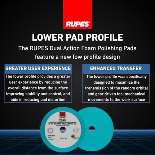 Image of RUPES 9.DA100B Pack of 24 Light Blue D-A Intermediate Foam Polishing Pads 100mm | Ideal for Paint Correction & Gloss Enhancement | Improves Cutting Performance | Compatible with 4 inch Backing Plate