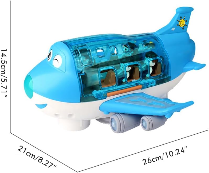 JTLB Electric Model Aircraft Toys Luminous Music 360 Degree Rotation Interactive Light Up Toy for Kids Christmas Party Gifts Blue Pink Plastic 26x21x14.5cm (Blue)
