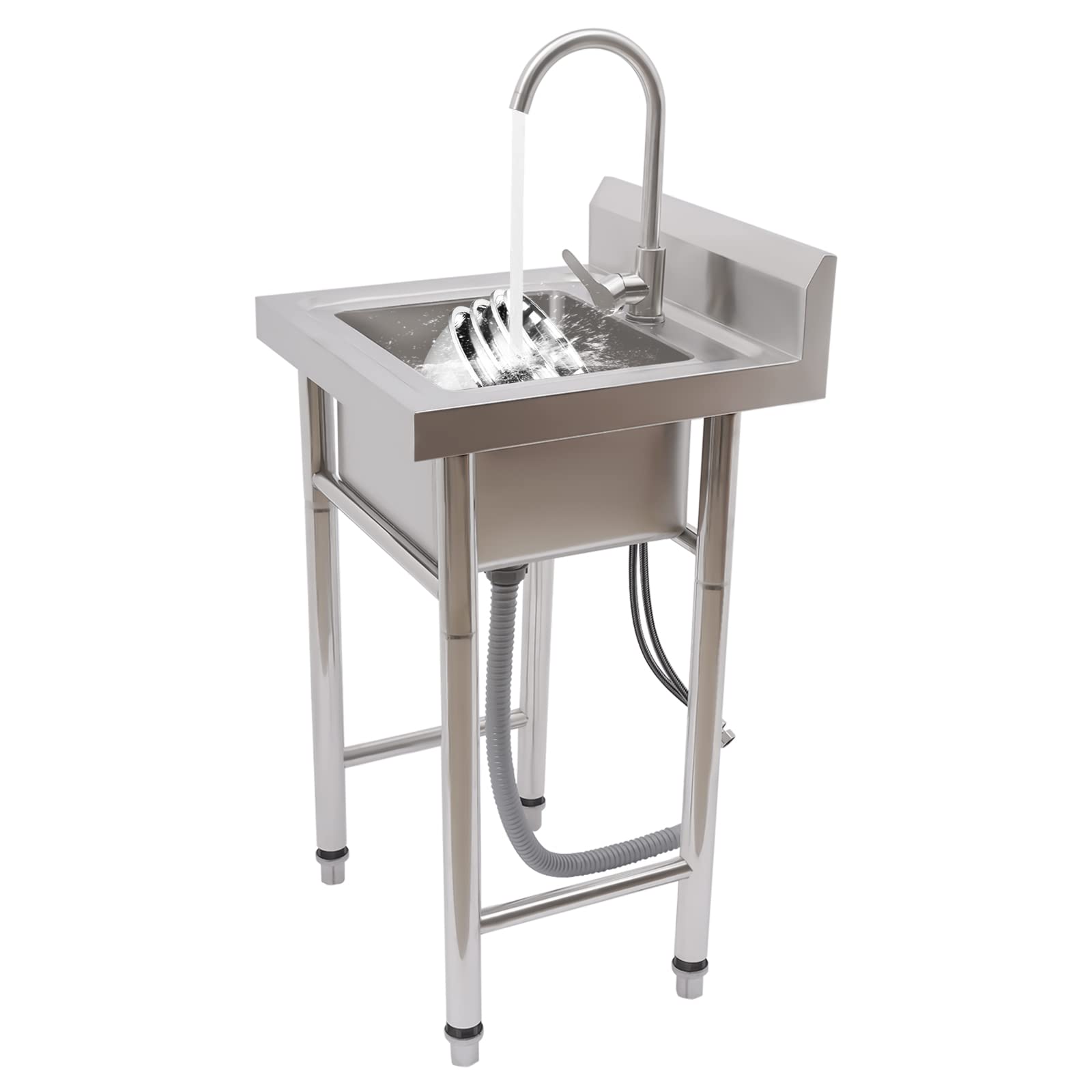 Spülbecken Edelstahl, Küche Spülbecken Organizer Edelstahl Arbeitstisch Küche mit Spüle und Armatur, Spülbecken Mobile für Außen Innen Garten Freistehend 90x50x50cm