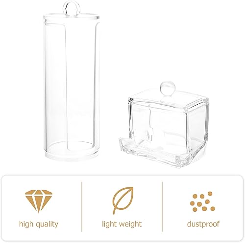 Miniatura 7 de Soporte redondo de algodón, 2 piezas, caja de almacenamiento de hisopos de algodón acrílico, soporte transparente para cosméticos, dispensador de