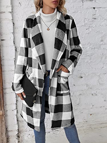 Women's Coats Women's Winter Coats Buffalo Plaid Print Flannel Coat Warmth Special Autumn and Winter Fashion Novel (Color : Black and White, Size : Large)2