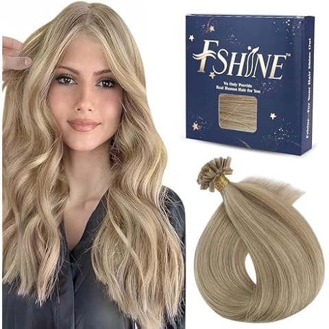 Fshine K Tip Remy Hair Extensions Pre Bonded 14 Inch Dark Ash Blonde Highlight with Golden Blonde U Tip Hair Extensions Keratin Bondings Tip Hot Fusion Straight Human Hair 40 Grams Cover