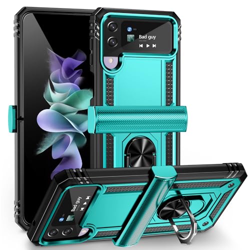 Coque Samsung Galaxy Z Flip 3 antichoc militaire avec support voiture magnétique sarcelle