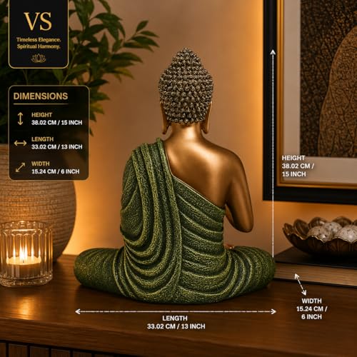 Image of Meditating Gautam Buddha Statue for Home Decor | Resin Lord Buddha Figurine Idol Showpiece Murti for Living & Meditation Room| Spiritual Decorative Gift Item (15 Inch / 38 cm)