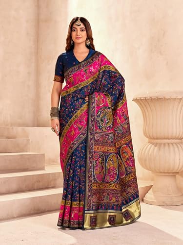 Image of Pandadi Saree Pashmina Silk Kashmiri Weaving Pallu Saree With Unstitched Blouse Piece