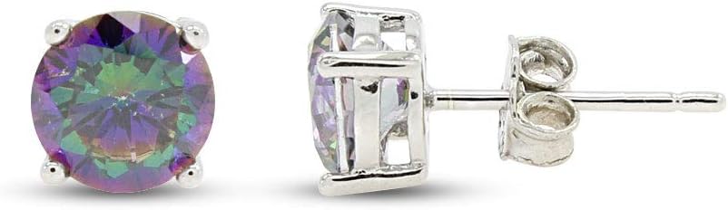 Mystic Topaz Stud Earrings for Women, Multi-Shape Round, Oval & Princess Cut 6–7mm Lab-Created Rainbow Fire Topaz in 925 Sterling Silver with Push Back