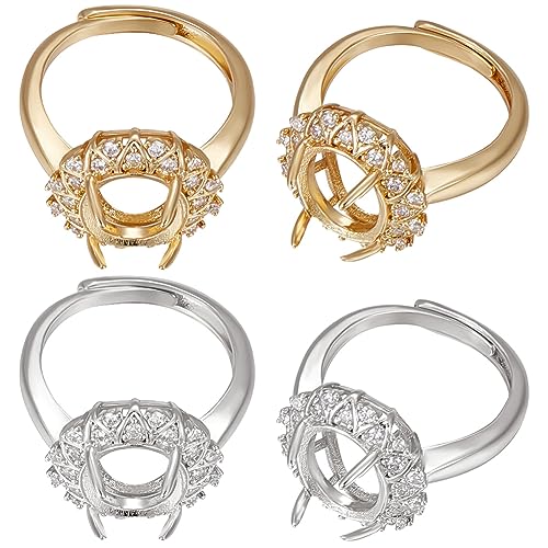 Beebeecraft 1 Box 4Pcs Prong Ring Brass Adjustable 4 Claws Flower Blanks Finger Ring Bases Settings Components with Cubic Zirconia for DIY Ring Jewelry Making