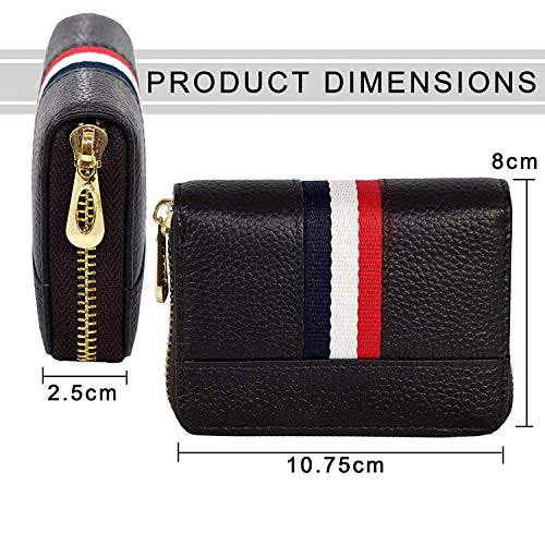 Image of HIGH TRUSTED Smart 12 Card Slots Leather Credit Card Holder, Small Zipper Card Case Wallet for Women & Men (Black)