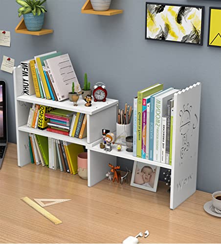 Lydia88 Nw 1776 Desktop Bookshelf Office Storage Rack Adjustable Desk Storage Box Display Stand, Free Style Display True Natural Stand Shelf Rack Assembled Bookcase, White #TOP2