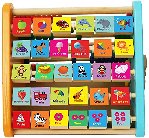 Image of Toyshine 5 in 1 Wooden Activity Centre Triangle Toy | Alphabet, Blocks, Abacus, Clock, Writing | Toys for Babies Montessori Learning Toy for 1-5 Year Old - B