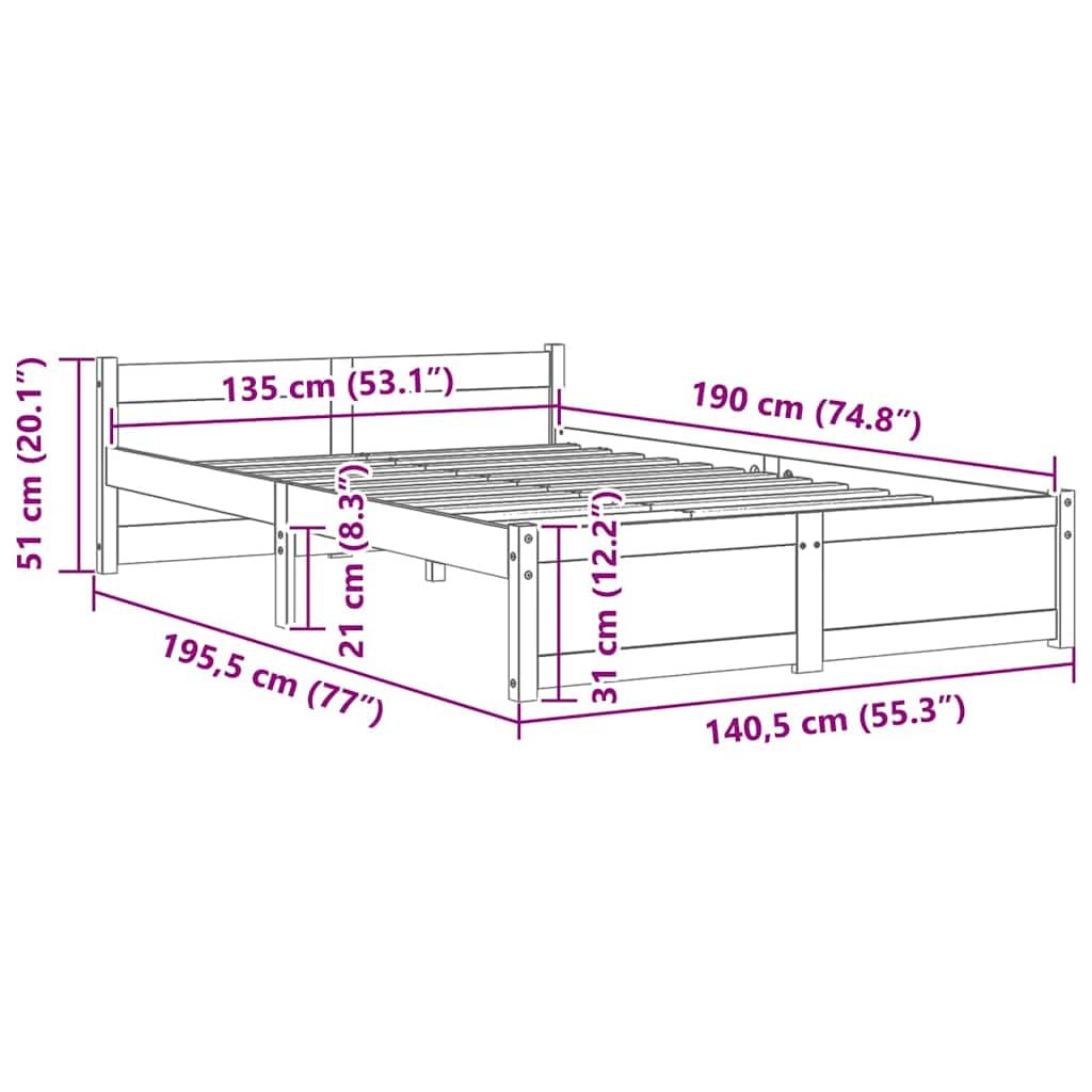 vidaXL Estructura de Cama Madera Maciza Doble Pequeña Somier Dormitorio Base Habitación Muebles Mobiliario Hogar Cuarto Descanso 135x190 cm