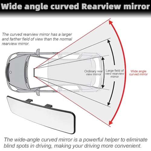Image of Car Rear View Mirror Interior Mirror Wide Angle Panorama Safety Mirror Interior Mirror Large Vision Mirror 1Pcs (Black-1)