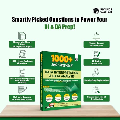 Image of PW Data Interpretation (DI) & Data Analysis (DA) For Banking 2025-26 Exams | 1000+ Most Probable Questions with Concepts and Solved Examples with 200+ Past Year Questions (2025-2020)