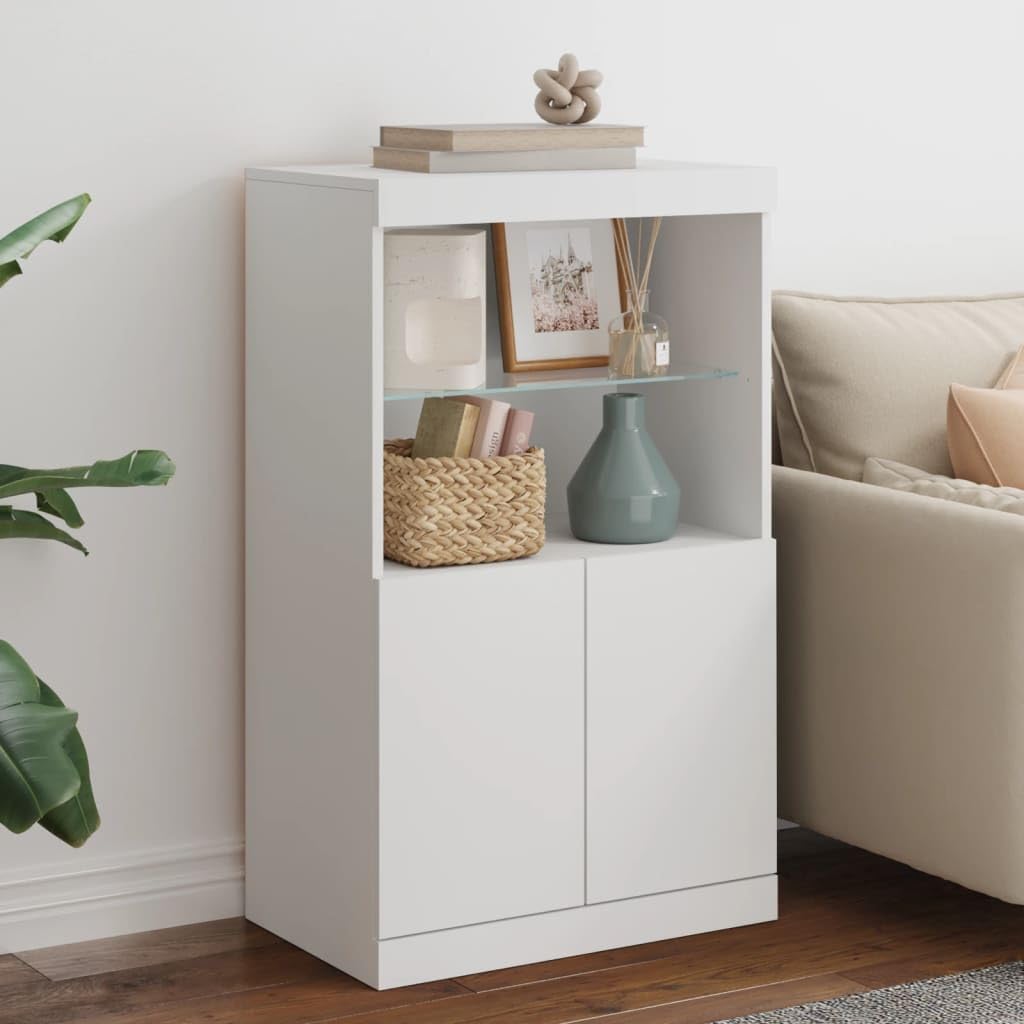 vidaXL Sideboard, Kommode mit viel Stauraum, Highboard Schrank mit LED-Leuchten, Anrichte Beistellschrank Standschrank, Modern, Weiß